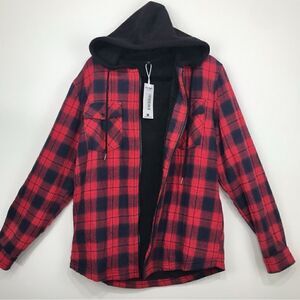 Zenthace Red Plaid Sherpa Fleece Lined Hooded Zip Up Jacket NEW
